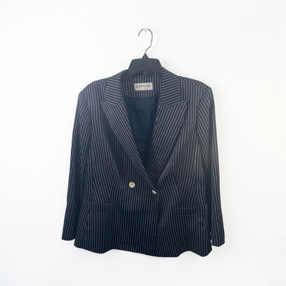 Brownstone Studio NY Navy Blue Pinstripe Double Breasted Blazer Jacket Size 16